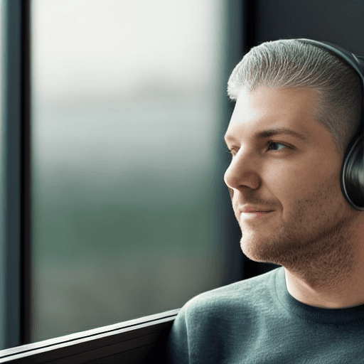 Selfies — AI artwork by Josh Auriemma (00079-4038037857-joshauriemma sitting by window with headphones on, wearing olive cashmere sweater, octane render, unreal engine, photograph, rea)
