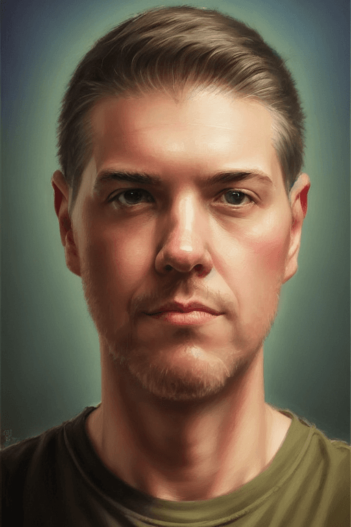 Selfies — AI artwork by Josh Auriemma (00203-1875617616-A portrait of a joshauriemma, oil on canvas, masterpiece, hi-fructose, artgerm , half body, Norman rockwell, craig mullins, noah)